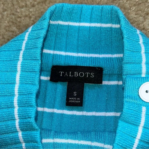 Talbots Turquoise Blue Rib Knit Striped Mock Neck Sleeveless Sweater - S - EUC - Picture 3 of 7